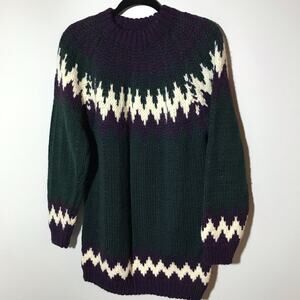 Vintage handknit wool pullover sweater made in Greece green purple L y2k 90s